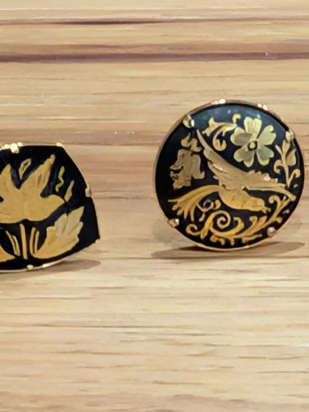 2 Pair Gold and Black Damascene Women’s Clip On Earrings
